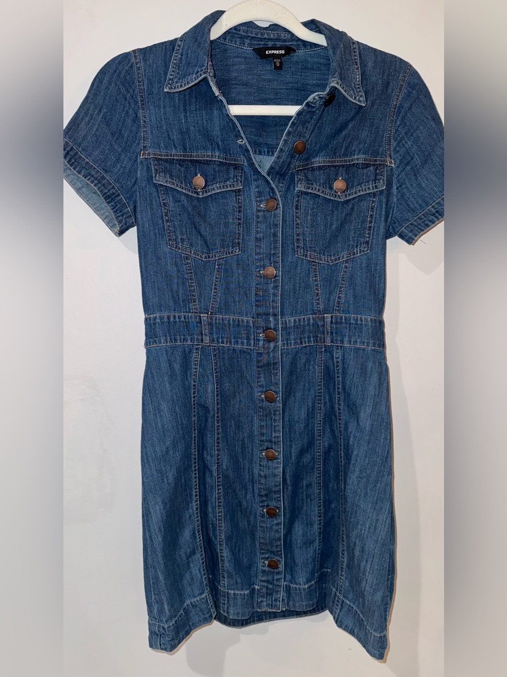express denim button up short sleeve dress